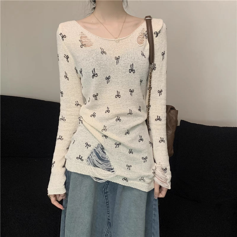 Damen Langarmshirt Risse Verspielt Motiv Eveloria