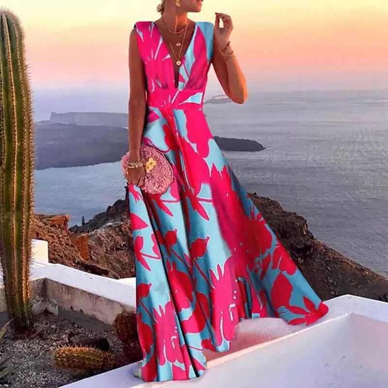 Damen Maxikleid Geometrischer Schnitt V-Ausschnitt Eveloria - Eveloria