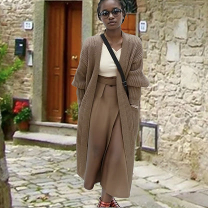 Damen Langstrickcardigan Lässige Struktur Weite Passform Beige