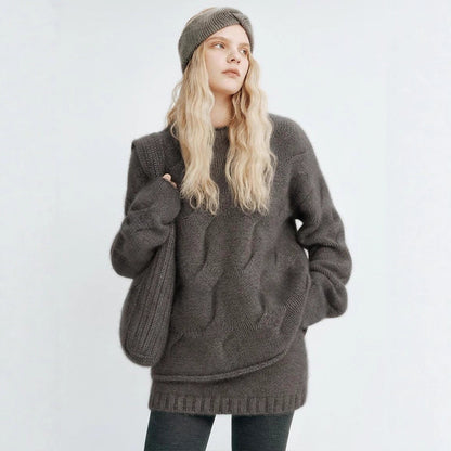 Damen Oversized-Pullover Mohair Kuschelig Beige