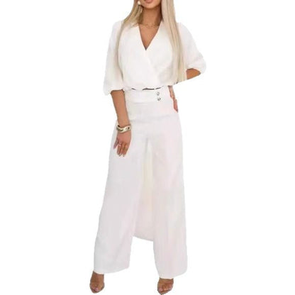 Damen Jumpsuit Wickeloberteil Hochtailliert Eveloria