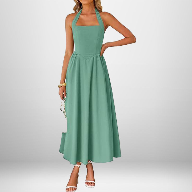 Damen Maxikleid Schulterfrei Halterneck Fließend