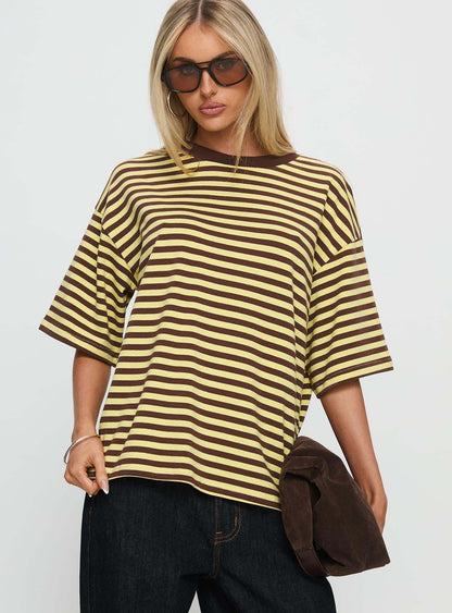 Damen T-Shirt Gestreift Rundhals locker Eveloria