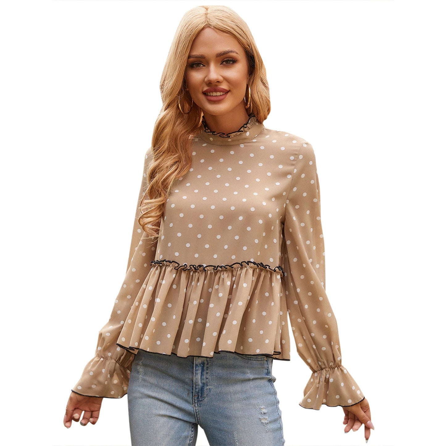 Damen Bluse Rüschen Punkte Eveloria