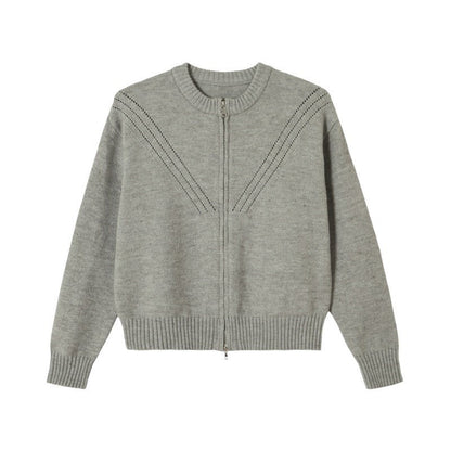 Damen Strickjacke Zopfmuster Reißverschluss Beige