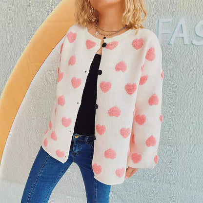 Damen Strickjacke Herzmotiv Knöpfe Eveloria