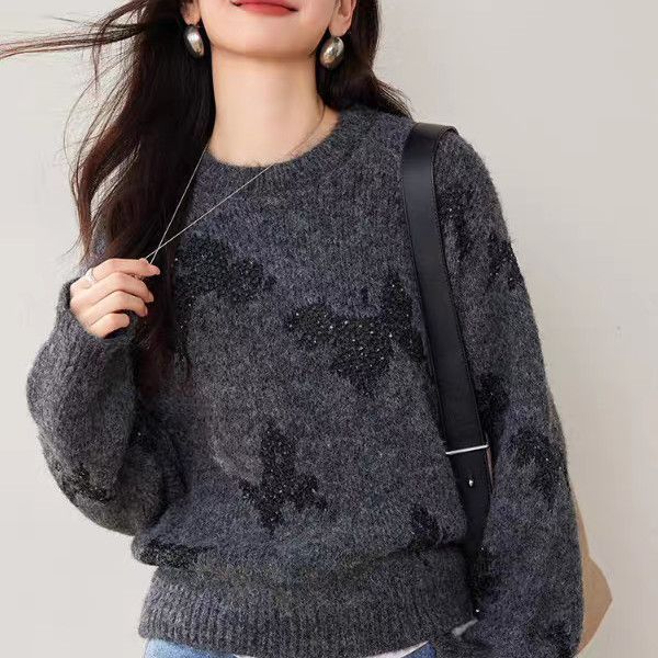 Damen Strickpullover mit Schmetterlingsapplikationen Glitzernd