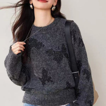 Damen Strickpullover mit Schmetterlingsapplikationen Glitzernd