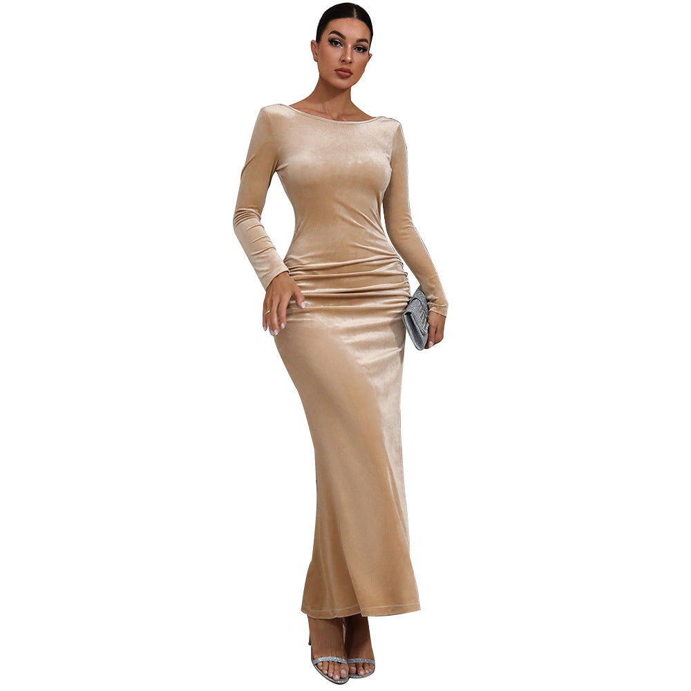 Damen Samt Maxikleid Figurbetonter Schnitt Eleganter Schlitz