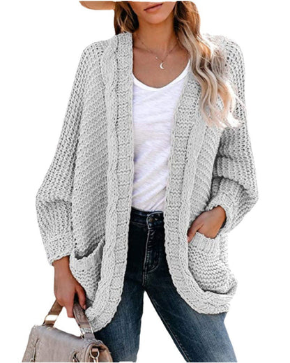 Damen Grobstrick-Cardigan Lässig Voluminöse Ärmel Beige