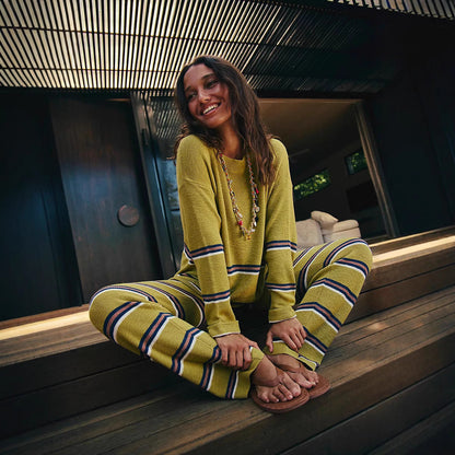 Damen Loungewear Set Streifen Weit Oberteil Bequeme Hosen