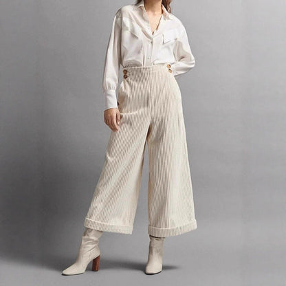 Damen Cordhose Weit Dekorative Knöpfe Eveloria