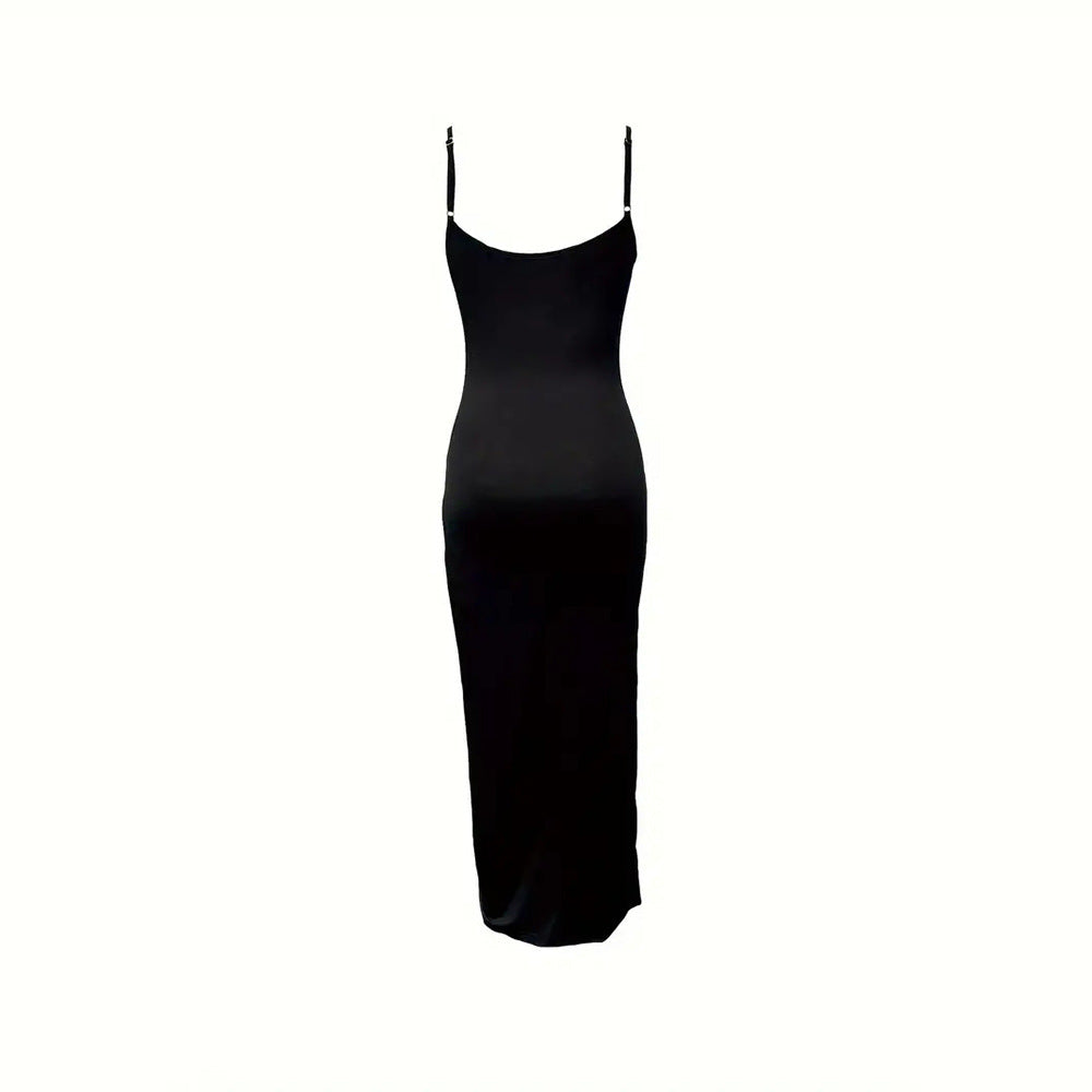 Damen Maxikleid Rüschendetail Hochschlitz Eveloria
