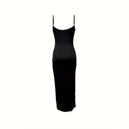 Damen Maxikleid Rüschendetail Hochschlitz Eveloria