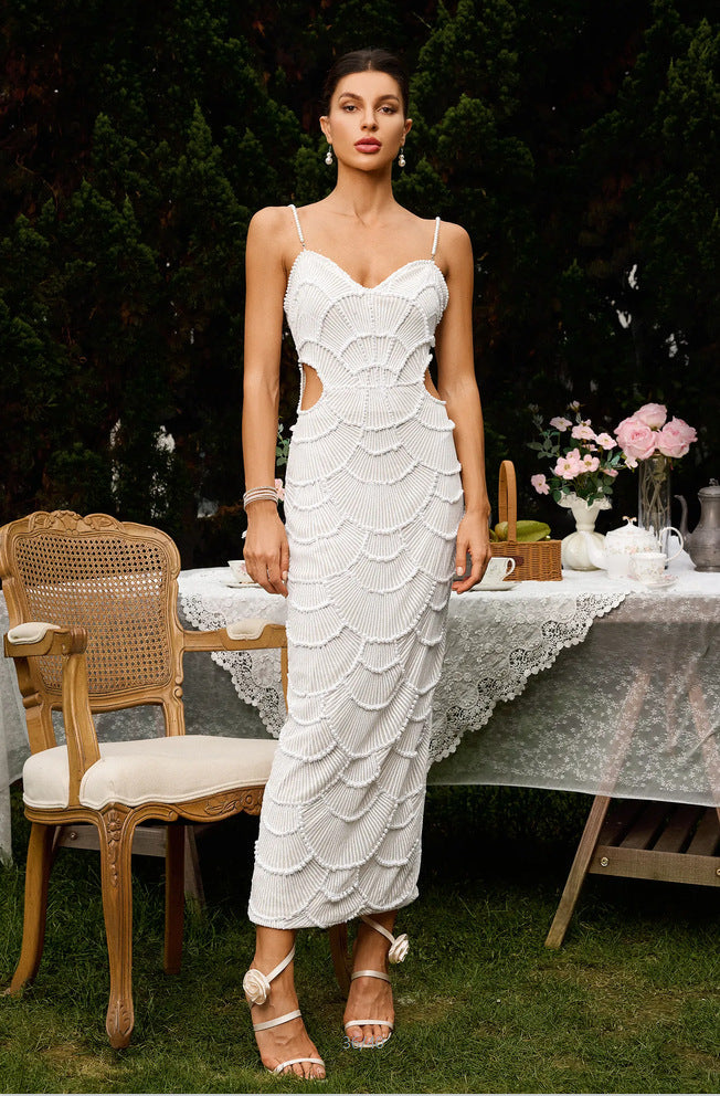 Damen Midi-Kleid mit Cut-Outs und Wellendesign Eveloria