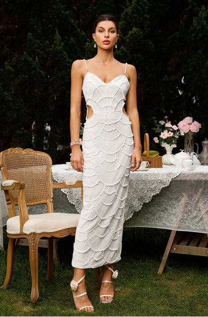 Damen Midi-Kleid mit Cut-Outs und Wellendesign Eveloria
