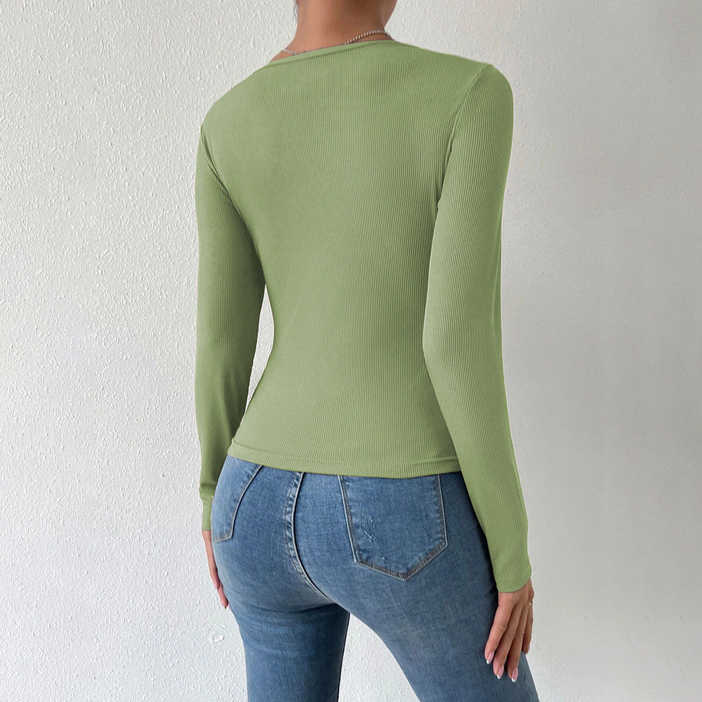 Damen Langarmshirt V-Ausschnitt Bindedetail Eveloria