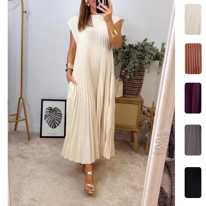 Damen Maxikleid Plissiert Mit Taschen Eveloria - Eveloria
