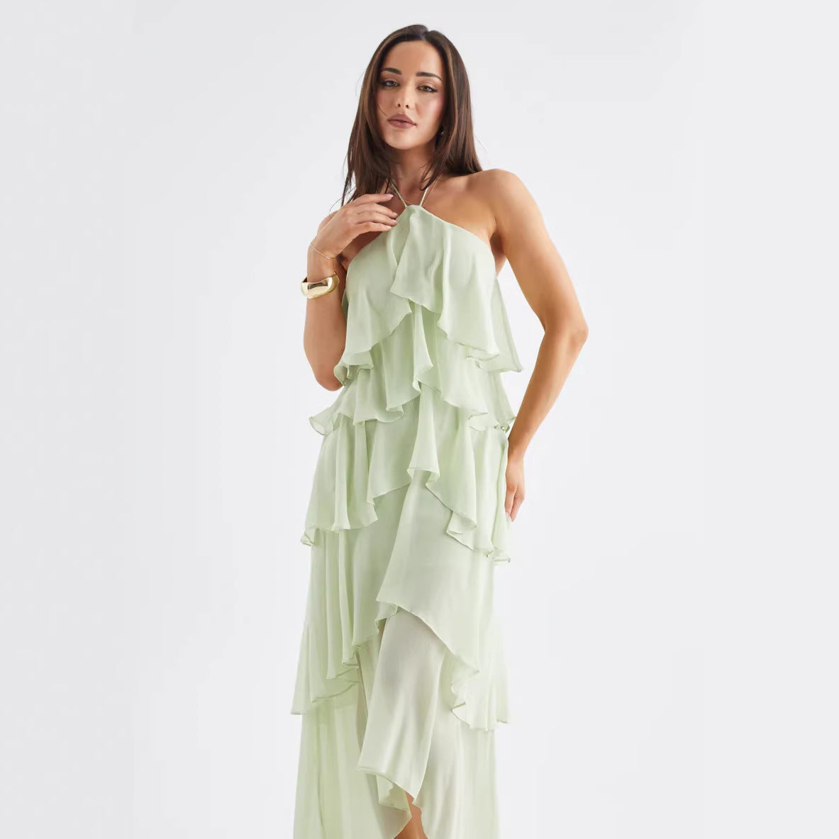 Damen Maxikleid Rüschenkleid Elegantes Design
