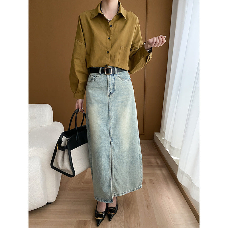 Damen Maxirock Denim Lässiger Schnitt