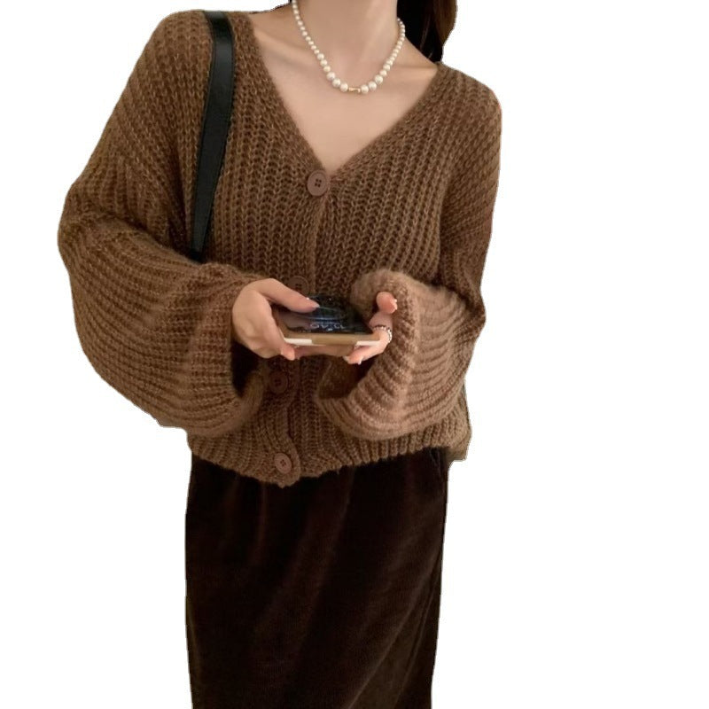 Damen Cardigan Grobstrick Mit Knöpfen Beige