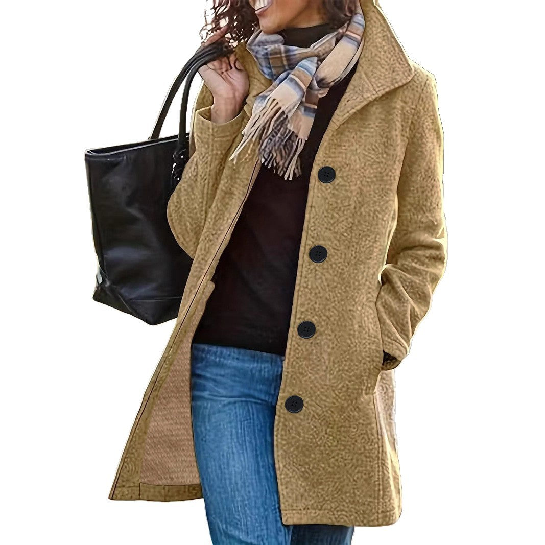 Damen Wollmantel Elegantes Design mit Kragen und Taschen