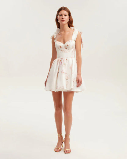 Damen Minikleid Floralmuster Raffinierte Träger