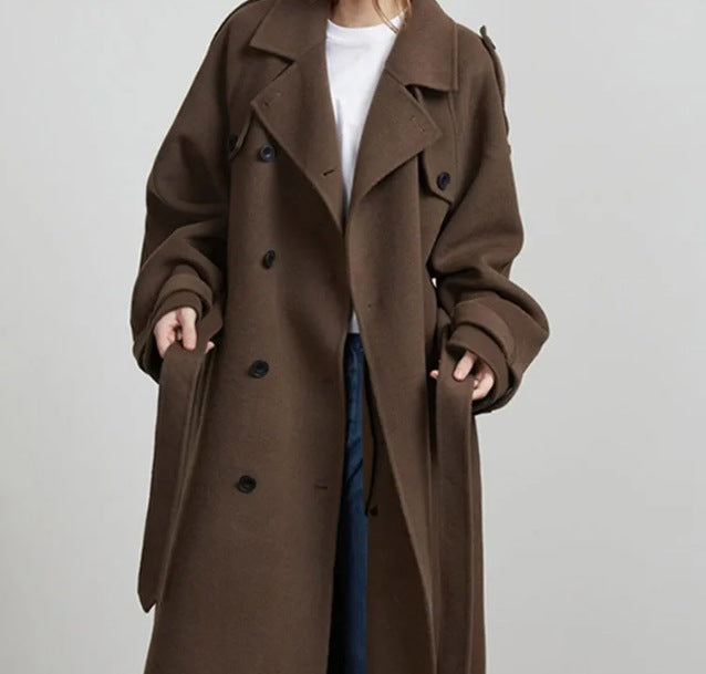 Damen Long-Trenchcoat Stehkragen Strukturiert Eveloria