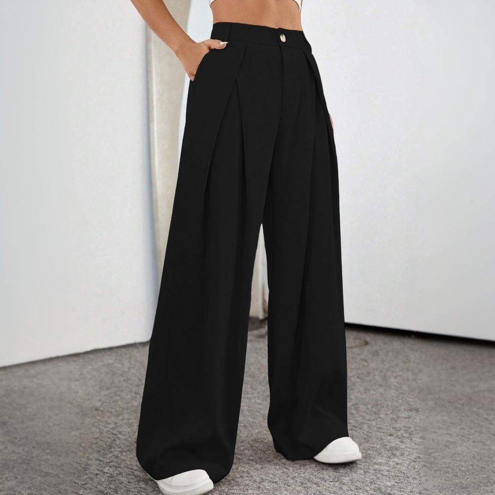 Damen High-Waist Palazzo-Hose mit Falten und Knopf