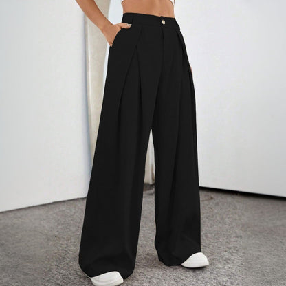 Damen High-Waist Palazzo-Hose mit Falten und Knopf