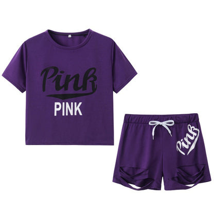 Damen Sportset T-Shirt und Shorts Weites Design Kontrast-Aufdruck