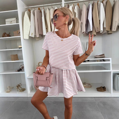 Damen Jerseykleid Streifen Lässig Fließender Saum