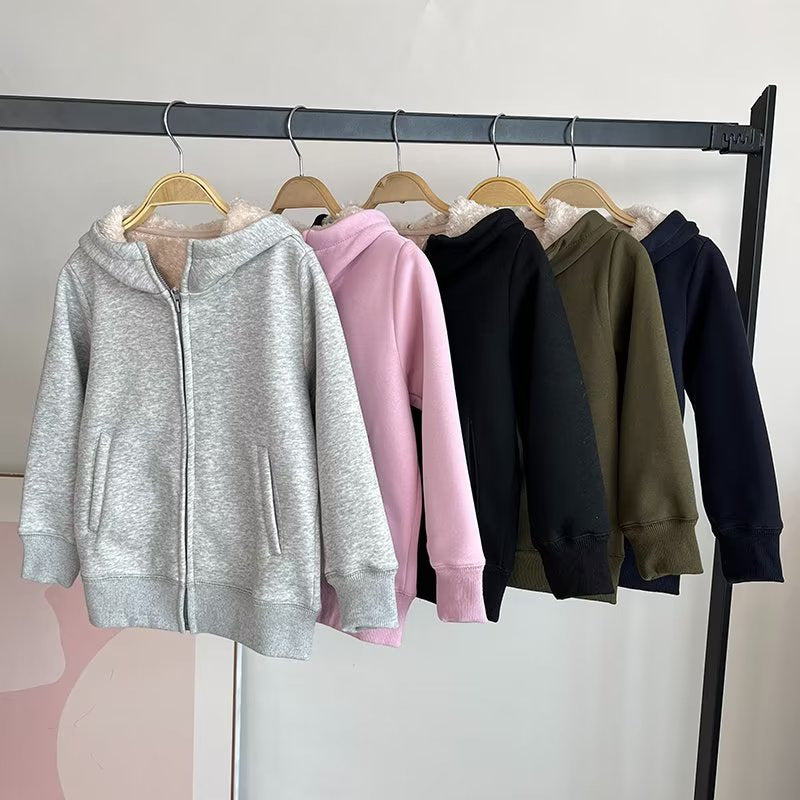 Damen Hoodie-Jacke Fleecefüllung Warm Kuschelig Grau Eveloria
