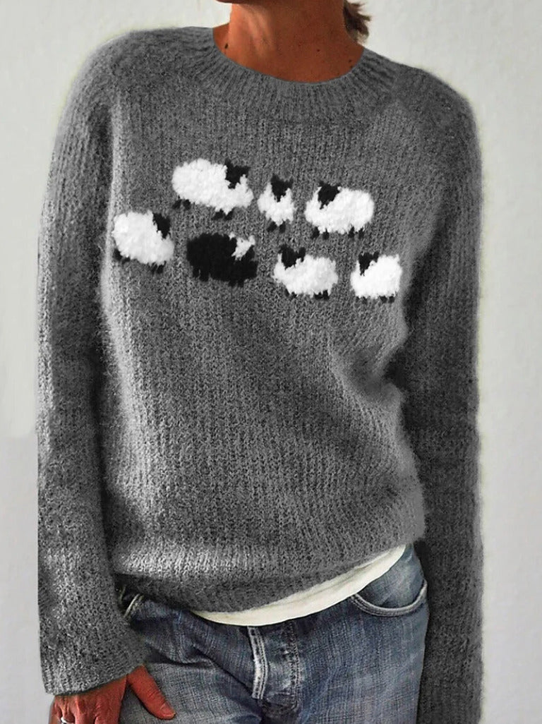 Damen Pullover Schafmotiv Weich Eveloria