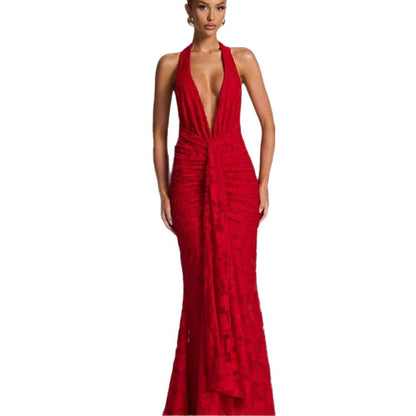 Damen Maxikleid V-Ausschnitt Gerafft Eveloria