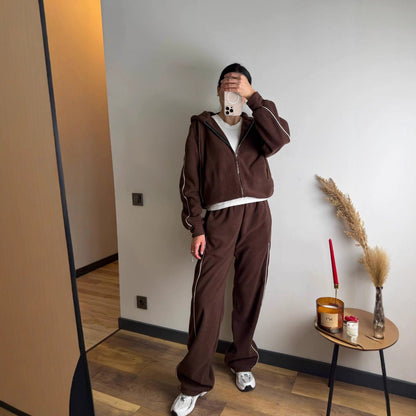 Damen Fleece-Anzug-Set Sportlich mit Reißverschluss und Seitlichen