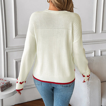 Damen Pullover Herzmuster Farbige Details Eveloria