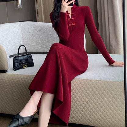 Damen Strickkleid Langärmlig mit Knopfleiste Schwarz Eveloria - Eveloria