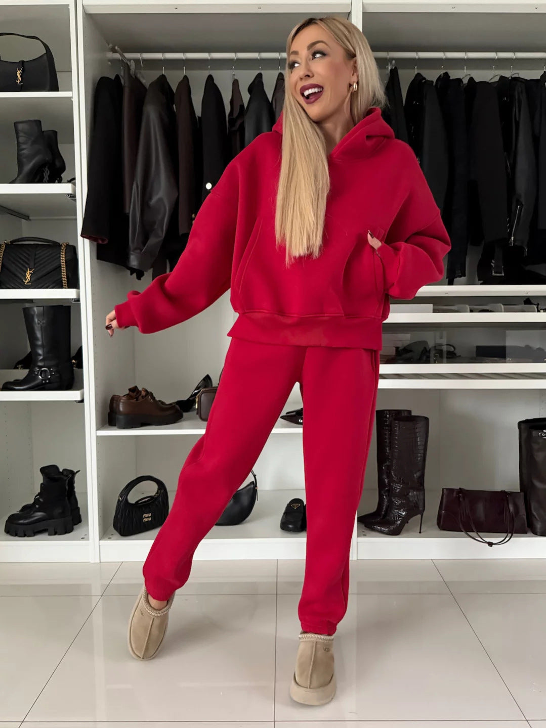 Damen Hoodie Hochkragen Kuschelfleece Jogginghose Eveloria