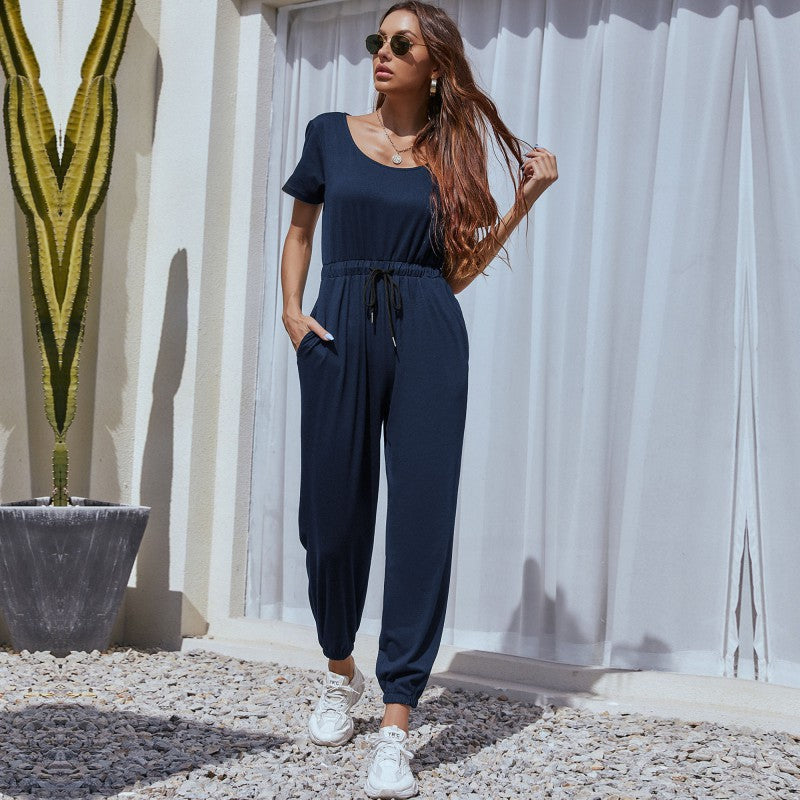 Damen Jumpsuit Elastisch Mit Seitentaschen Eveloria