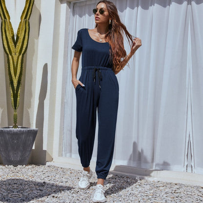Damen Jumpsuit Elastisch Mit Seitentaschen Eveloria