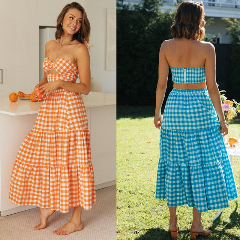 Damen Gingham Set Crop Rock