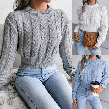Damen Strickpullover Kuschelig Zopfmuster Tailliert Anthrazit Eveloria - Eveloria