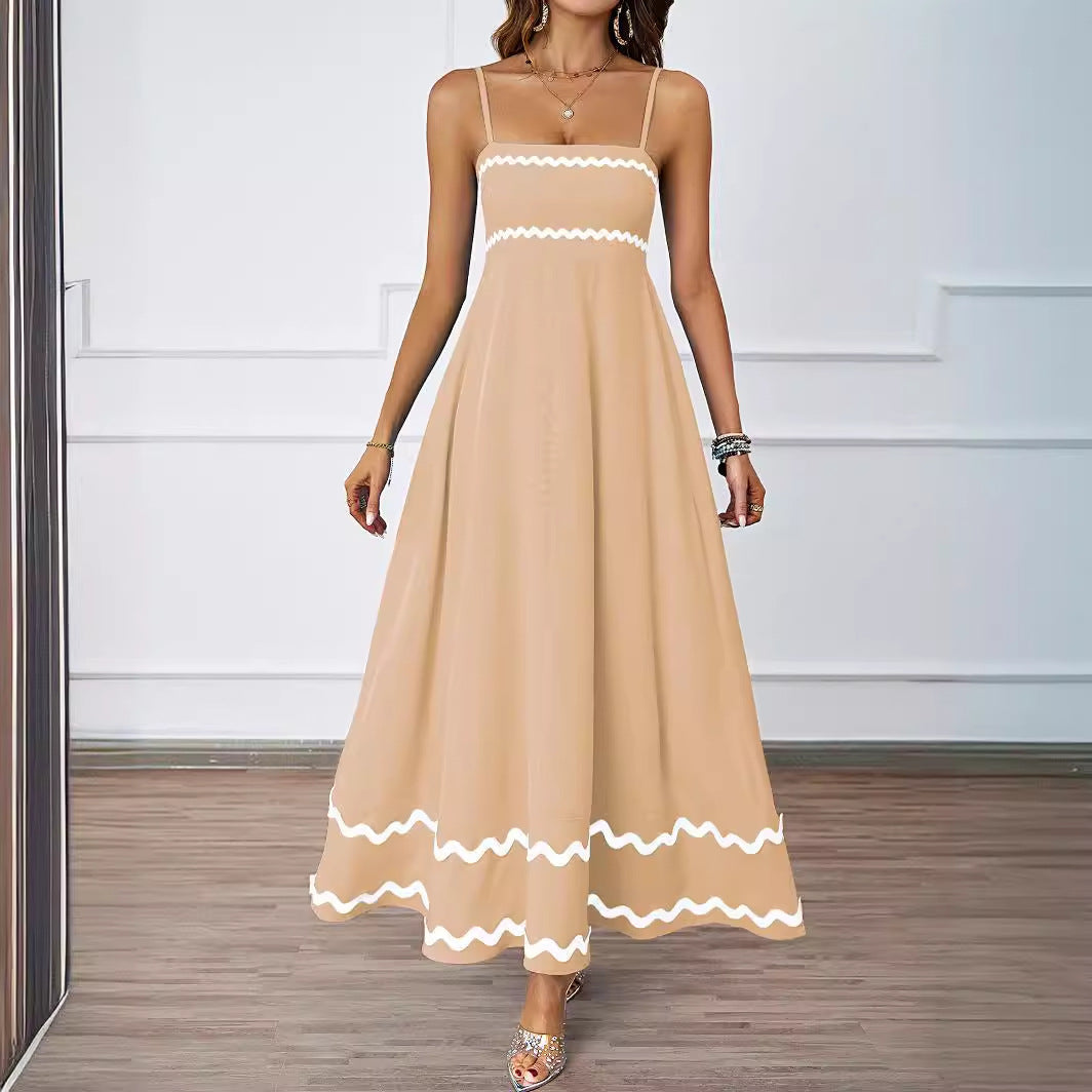 Damen Maxi-Kleid Rüschensaum Spaghettiträger Eveloria