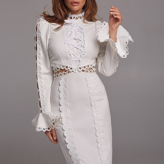 Damen Maxikleid Spitze Applikationen Röckchen Eveloria - Eveloria
