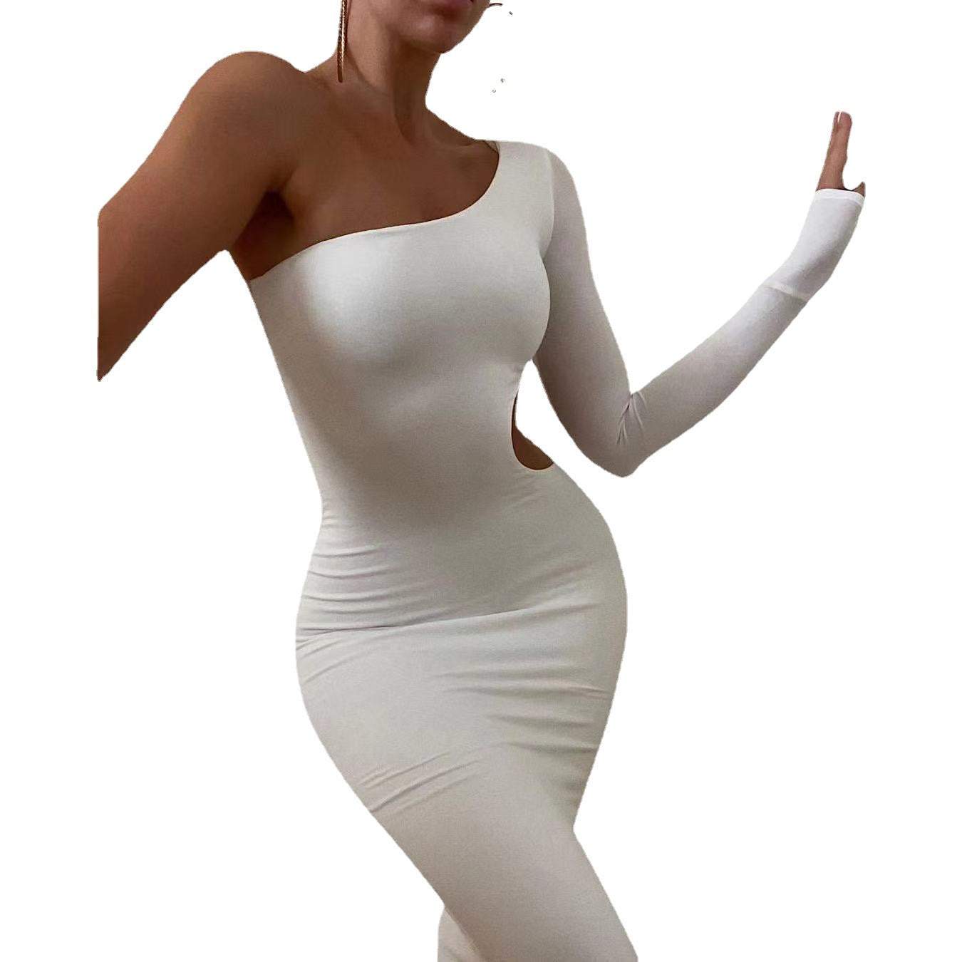 Damen Abendkleid Elegantes Ärmelkleid mit Cut-Out-Seitenteil