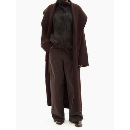 Damen Strickmantel Offene Vorderseite Großer Kragen Beige