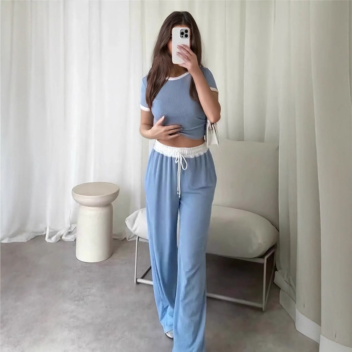 Damen Loungewear-Set Cropped Oberteil Weite Hose Eveloria