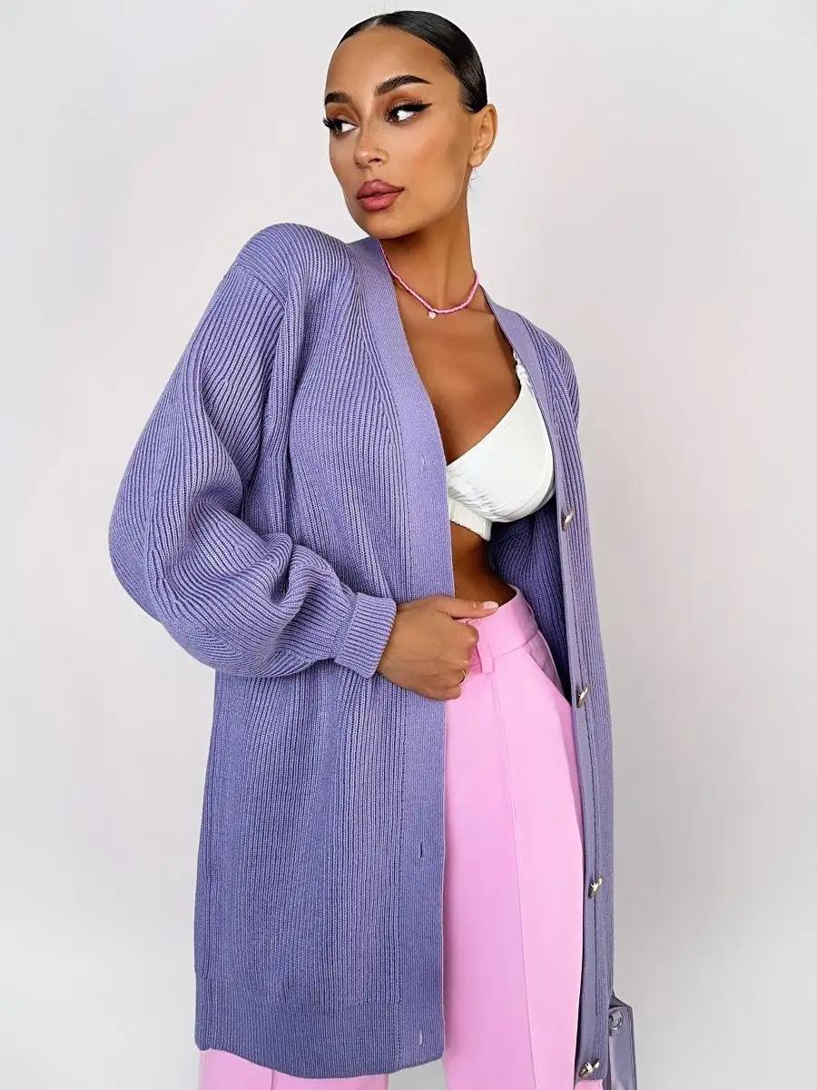 Damen Strickmantel Oversized Elegant Knöpfe Beige