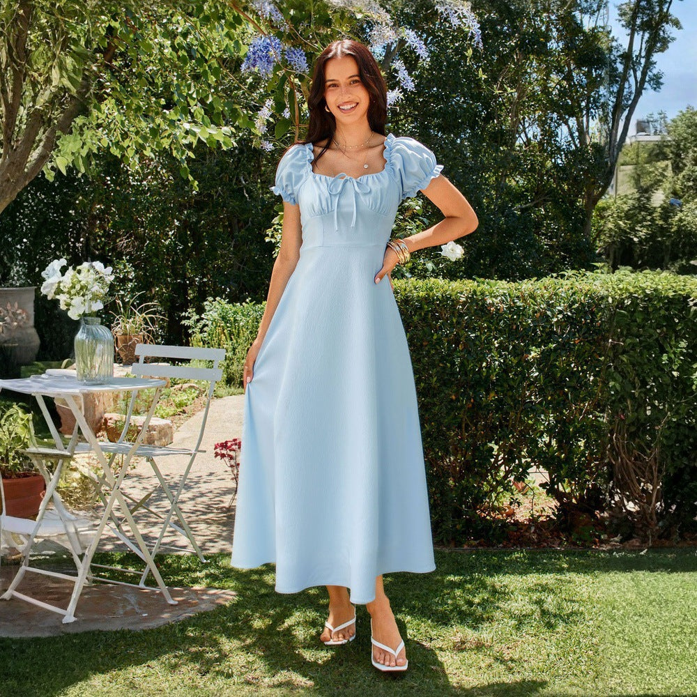 Damen Maxikleid Puffärmel Eveloria